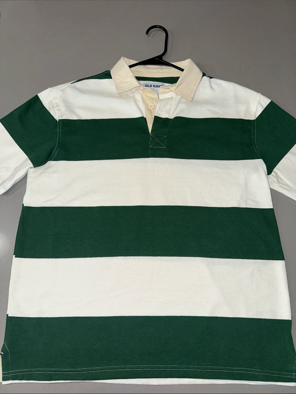 Old Navy Green and White Striped Rugby Polo